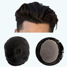 #1b Indian virgin human hair replacement full lace male wigs hand tied straight style for black men in America fast express delivery