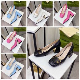 High quality high heels designer formal shoes square toe genuine leather thick heels retro shallow cut shoes rubber soles fashionable and versatile sandal