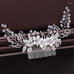 Hair Clips Handmade Pearl Crystal Beads Bridal Headpiece Flower Rhinestone Large Wedding Comb Clip For Women Accessories