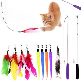 Cat Toy Teaser Plush Feather Replacement Head Retractable Pole Hi Self Amusement Chewing Set