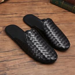 Dress Shoes European Men Shoes Genuine Manual Leather Woven Half Slippers Loafers Casual Outdoor Loafers Men's Luxury Shoes 230901