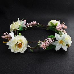 Headpieces 2023 Bridal Headdress Beach Garland Rose Wreath Simulation Flower Fashion Headhoop Pography Wedding Accessories