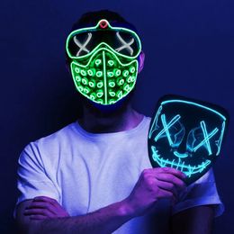 Party Masks EL XX Watch Dogs 2 Wire Mask Cosplay Neon Light Up Glow In Dark Flashing Led Rivet For Halloween Carnival 230904