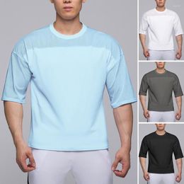 Men's T Shirts O-Neck Short Sleeve Thin Mesh Patchwork Men T-shirt Summer Solid Color Loose Sport Tee Shirt Streetwear