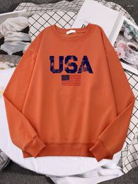 Women's Hoodies Usa Letters American Flag Stars And Stripes Women Hoodie Sports Loose Pullovers Sinple Quality Outwears Harajuku Street