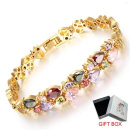 Charm Bracelets Various Colourful Zircon Double-layer Copper Gold Colour Bracelet Beautiful Lovers For Women Birthday Jewellery