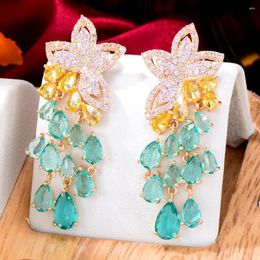 Dangle Earrings Siscathy Elegant Trend Pink Blue Flower Waterdrop Tassel Drop Women Wedding Party Bridal Jewelry Boucle D'oreille Femme