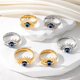 Vintage Blue Evil Eye Finger Ring For Women Gift Jewellery Hollow Crown Turkish Lucky Eye Adjustable Party Accessories Size 17 18 19 20