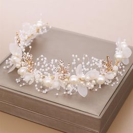 Gold Flower Pearl Headband Tiara Crown Wedding Bridal Princess Headbands Hair Jewelry Crystal Accessories Bride Headdress Headpiec2785