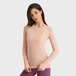 Active Shirts Fitness Women Sports Long Sleeve Yoga Shirt Top Round Neck Blouses Breathable Gym Thumb Jack Comprehensive Training Custom