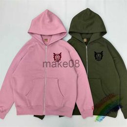 Men's Hoodies Sweatshirts Cardigan Human Made Cartoon Bat Inlaid With Diamond Vintage Hoodie Men Women 11 Best Quality Pink Heavy Fabric Pullover Hooded J230904