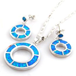 Newest Design Blue Opal jewelry Set Circle Jewelry Pendant and Hoops Earrings for Women