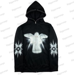 Men's Hoodies Sweatshirts Y2K Angel print hoodie sweatshirt men autumn sweatshirts American fashion loose hiphop long sleeve autumn trend zipper tops 230904