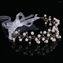 Hair Clips Gold Colour Pearl Handmade Ribbon Headbands Wedding Accessories Bride Head Decoration Crystal Jewellery For Women