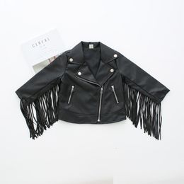 Куртки для девочек, модная кожаная мотоциклетная куртка с лацканами и кисточками, весенне-осенняя детская куртка для девочек 230904