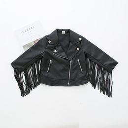 Jackets Girl Fashion Leather Lapel Tassel Motorcycle Jacket Spring Autumn Kids for Girls 230904