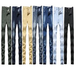 Men's Jeans Mens 6 Colors Stretch Straight Retro Slim Fashion Denim Pants Ripped Distressed Pencil Motorcycle289K