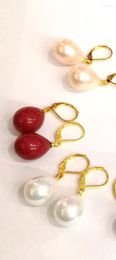 Dangle Earrings 3 Pairs / Lot 12x16mm Earring Red White Pink Gold Brown Waterdrop Natural South Sea Shell Pearl Colour Hook