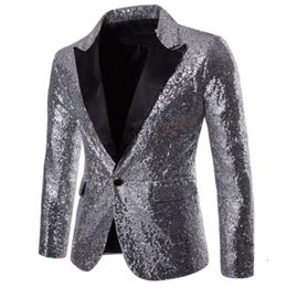 Gorgeous Rose Gold Men Show Coat Men's Shiny Sequins Suit Jacket Blazer One Button Tuxedo for Party Wedding Banquet Prom 22032621