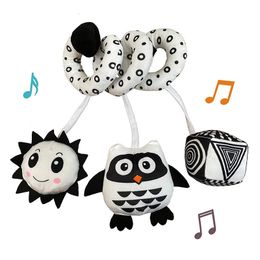 Rattles Mobiles Hanging Toys Car Seat Crib Mobile Infant Baby Spiral Plush Bed Stroller Bar Black and White Colour Toy with Rattles BB Squeaker 230901