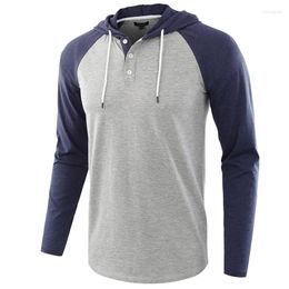 Men's T Shirts Autumn Mens Tshirt Casual Loose Hooded Tops Tees Shirt Male Sportswear Hoodie Patchwork Long Sleeve T-shirt Clothing