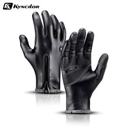 Ski Gloves Winter Men Women Warm Thermal Fleece Leather with Zipper Windproof Waterproof Snow Snowboard Touch 230904