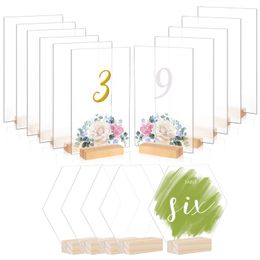 Other Event Party Supplies 510 Sets Blank Table Number Modern Sign with Wood Base Acrylic DIY Centerpiece for Wedding Decoration 230901