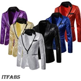Men Shiny Gold Sequin Glitter Embellished Blazer Jacket Nightclub Blazers Wedding Party Suit Stage Singers Clothes255b
