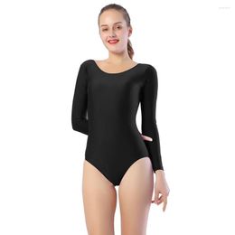 Stage Wear AOYLISEY Women Ballet Dance Long Sleeve Leotard Skinny Gymnastic Bodysuit Soop Neck For Women's Playsuit Rompers Gym