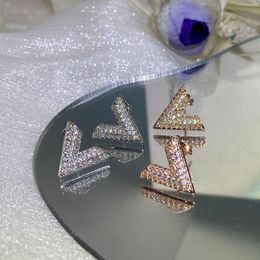 Stud Earrings 2023 Trend Letter V Shape Full Diamond Earring For Women Crystal Zircon S925 Silver Engagement Valentine's Day Gift Jewelry