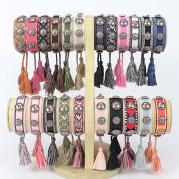 Bangle Bohemia Personality Rivet Metal Bracelet For Women Polyester Fabric Handmade Braided Tassel Bracelet Fashion Jewellery Wholesale 230901