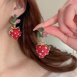 Dangle Earrings Minar French Spark Rhinestone Simulated Pearl Simulation Fruit Strawberry Big Drop For Women Statement Casual Jewellery
