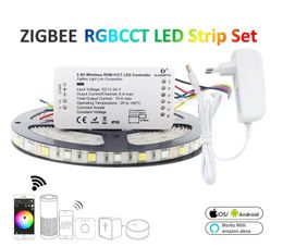 Zigbee RGBCCT LED Strip Light Smart Waterproof SMD 5050 12V 5M LED Stripe Tape Ribbon ZLL Link Controller Work with Alexa Echo LL