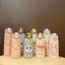 Thermoses Kids Thermos Cute Water Bottle with Straw Stainless Steel Straight Cup Cartoon Student School Girl Water Cup Vacuum Flasks x0904