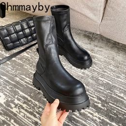 Boots Winter Chunky Platform Heels Long Boots Round Toe Zipper Thick Sole Ladies Fashion Winter Women's Knee High Boots 230901