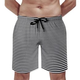 Men's Shorts Horizontal Line Board Summer Black And White Stripe Funny Beach Short Pants Sports Quick Drying Design Swimming Trunks