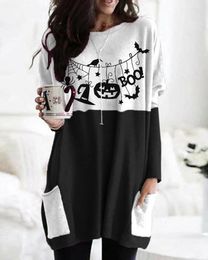 Women's Hoodies Halloween Funny Pattern Autumn And Winter Round Neck Pullover Long Sleeve Fashion Tall Top Sweatshirt Dress