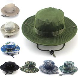 1Pc Men Women Camouflage Bucket Hat With String Fisherman Cap Panama Safari Boonie Sun Hats Cap288M