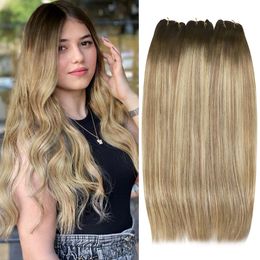 Lace Wigs Moresoo Human Hair Bundles Weave in Double Wefted Machine Remy Hair Balayage Hair Pieces for Women Straight Weft Hair 230901