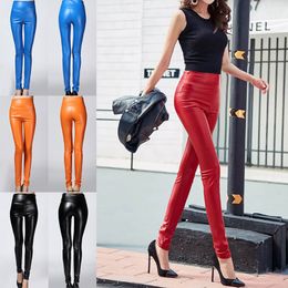 Women s Leggings Autumn Winter Colourful Elastic Wearing Solid Colour High Waisted Tight Leather Pants Plush And Thickened For Women 230901