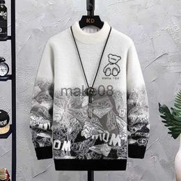 Men's Sweaters 2022 Luxury Brand Fashion Patchwork Hip Hop Crew Neck Sweater Mens Winter Thick Warm Mink Cashmere Korean Casual Knit Pullovers J230904