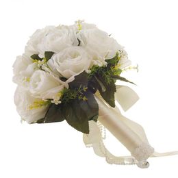 2018 Newest Wedding Bridal Bouquets with Handmade Flowers Peals Crystal Rhinestone Rose Wedding Supplies Bride Holding Brooch Bouq250T