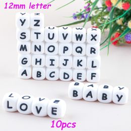 Zęby zabawki Sunrony 12mm 10pcs silikonowe litery koraliki anglariałowe alfabet dziecięcy dekster