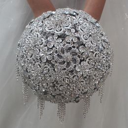 gray crystal wedding rhinestone brooch bride bridal bouquet satin flower 18cm new arrival wedding supplies248E