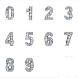 Rhinestones Silver Plated number 0-9 Alloy Floating Charms Fit For Glass Locket DIY Jewelrys 100PCS lot2934