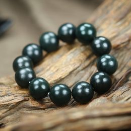 Xinjiang Hetian jade bracelet green jade natural jade men's and women's seed material round pearl tower green jewelry old type bead bracelet