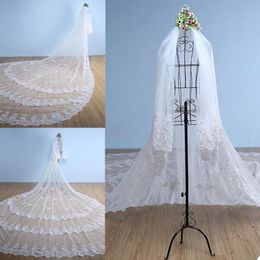 2020 New Wedding Veils Cathedral Length Bridal Veils Appliques Lace Edge Appliqued 3m 2 Layers Long Wedding Veil Customized300f