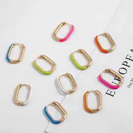 Stud INS Trendy Multicolour Oil Drip Enamel U Shaped Ear Buckle Green Hoop Earring Minimalist Huggie Piercing Ear Jewelry 230901