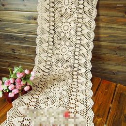 Table Runner Cotton Vintage Hand Made Crochet Doilies Mat Cloth White Beige