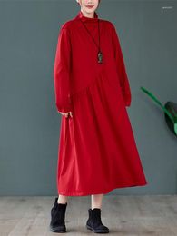 Casual Dresses YZJNH 2023 Autumn All Cotton Knitted Long Dress Women's Loose And Versatile Half High Collar